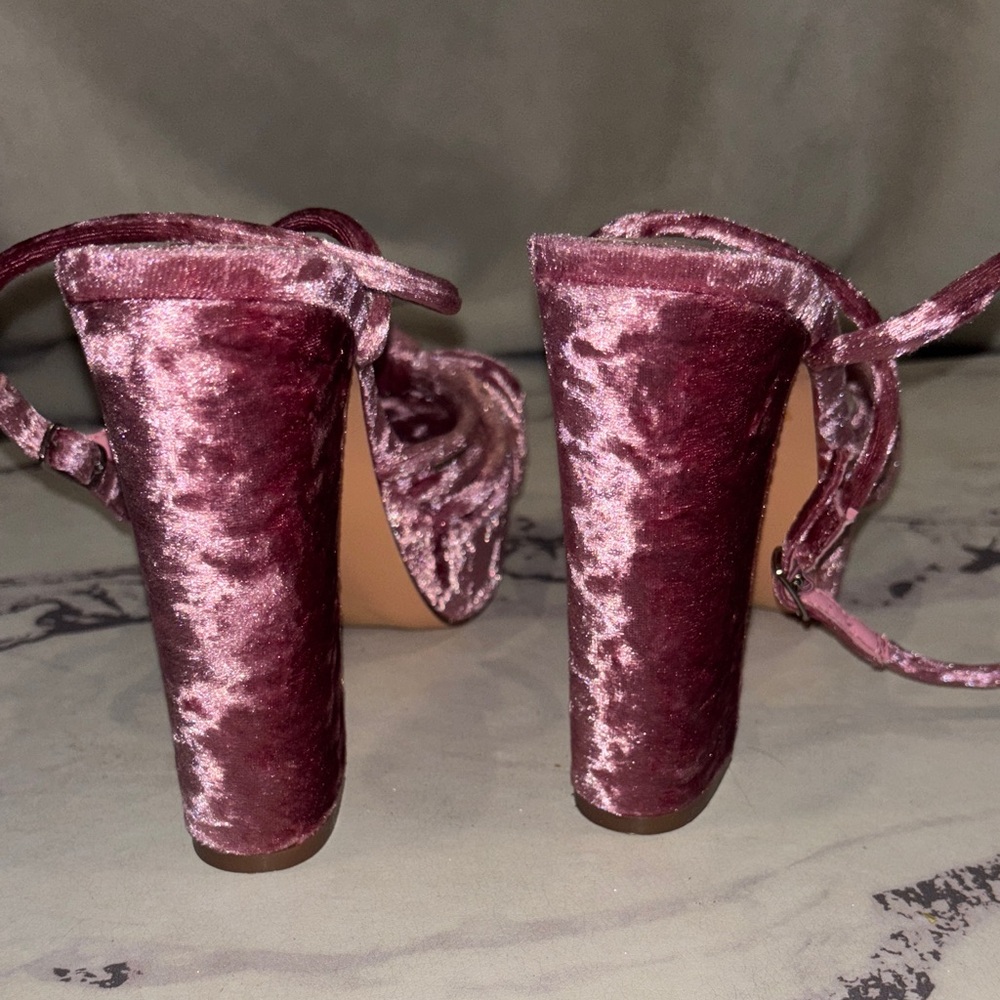 Pink Velvet Platform Heels - Picture 8 of 10